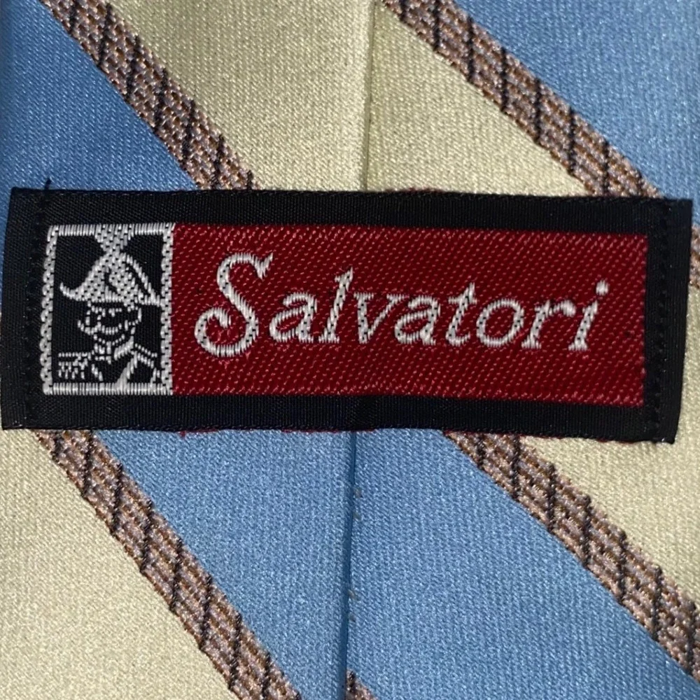 Salvatori Mens Blue and Champagne Gold Diagonal Striped‎ Classic Necktie